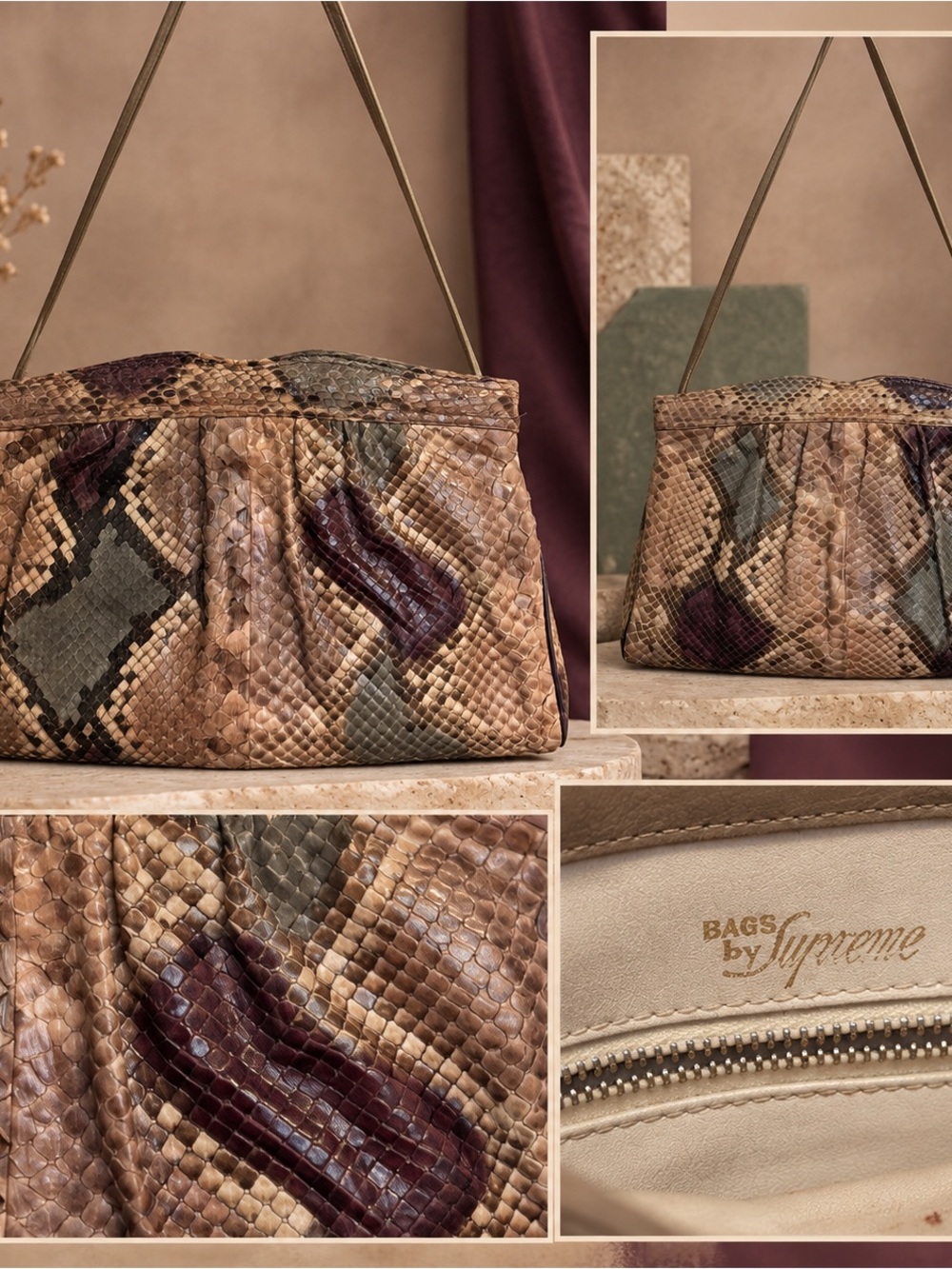 Bags By Supreme Bag Vintage Python Snakeskin Leather Clutch Purse #1258CL